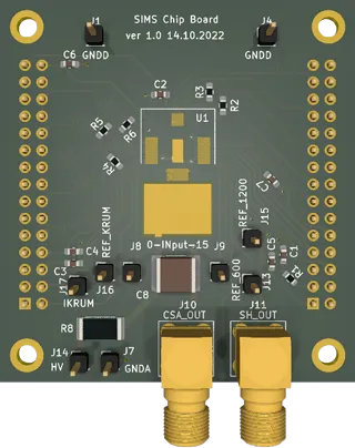 Mainboard with SIMS16 chips on the test stand.